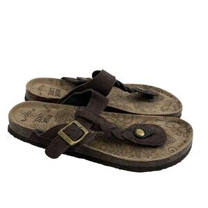 Muk Luks Marsha Terra Sandal Slide Faux Suede Braided Toe Post Slip On Womens 9